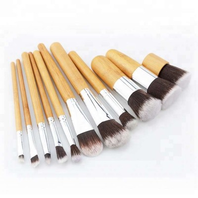 Cheap premium11pcs kabuki foundation eyeshadow blending make up tools bamboo make up brush set