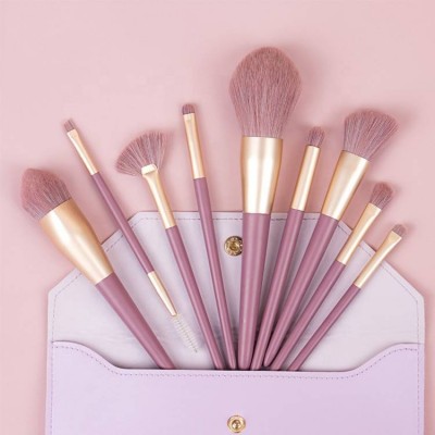 New Cosmetic Purple Customised Luxury 9 Pcs Amazon Top Seller Loose Powder Foundation Eyeshadow Makeup Brushes Set